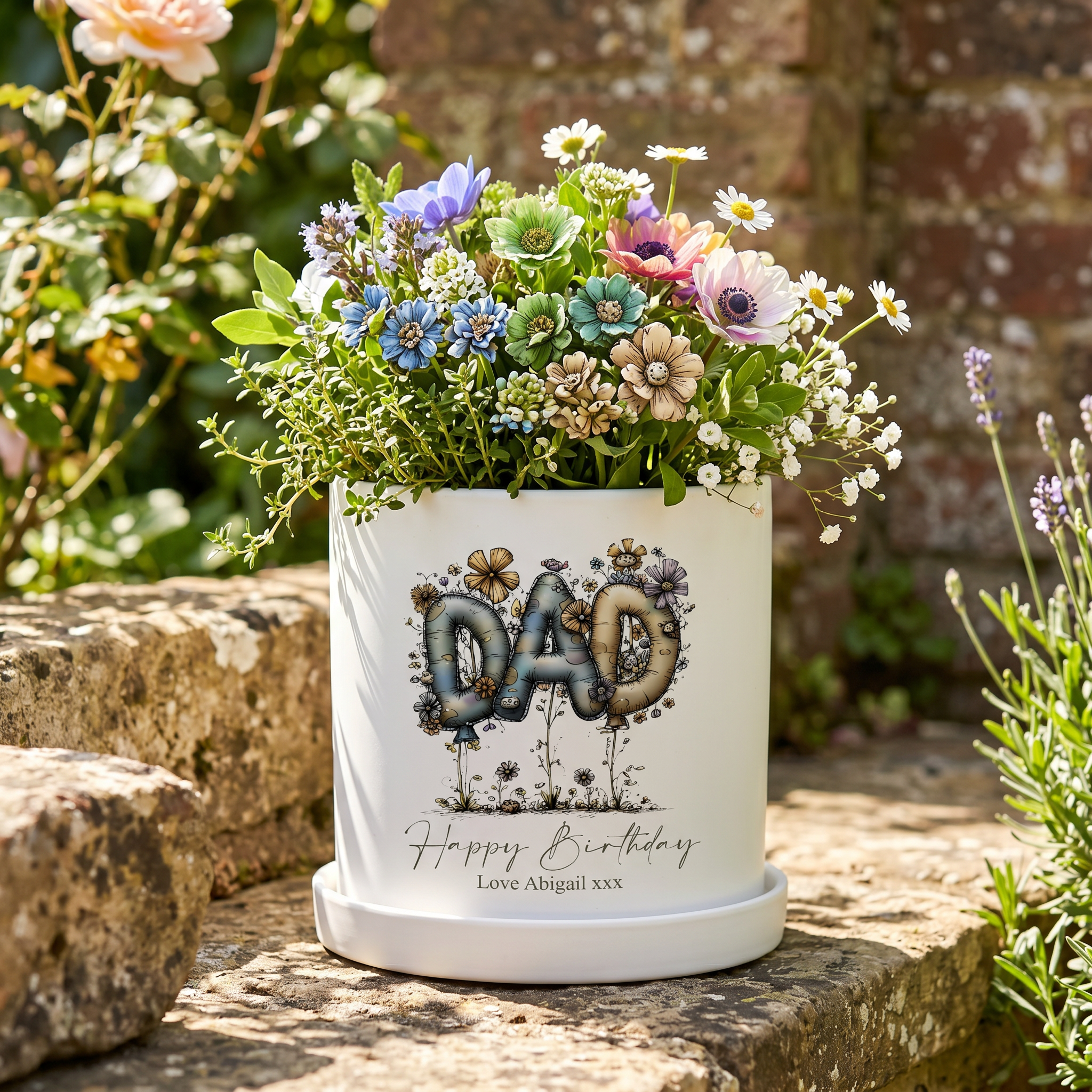 Personalised Dad Plant Pot – Handcrafted Planter With Dad Flower Design ukgiftstoreonline