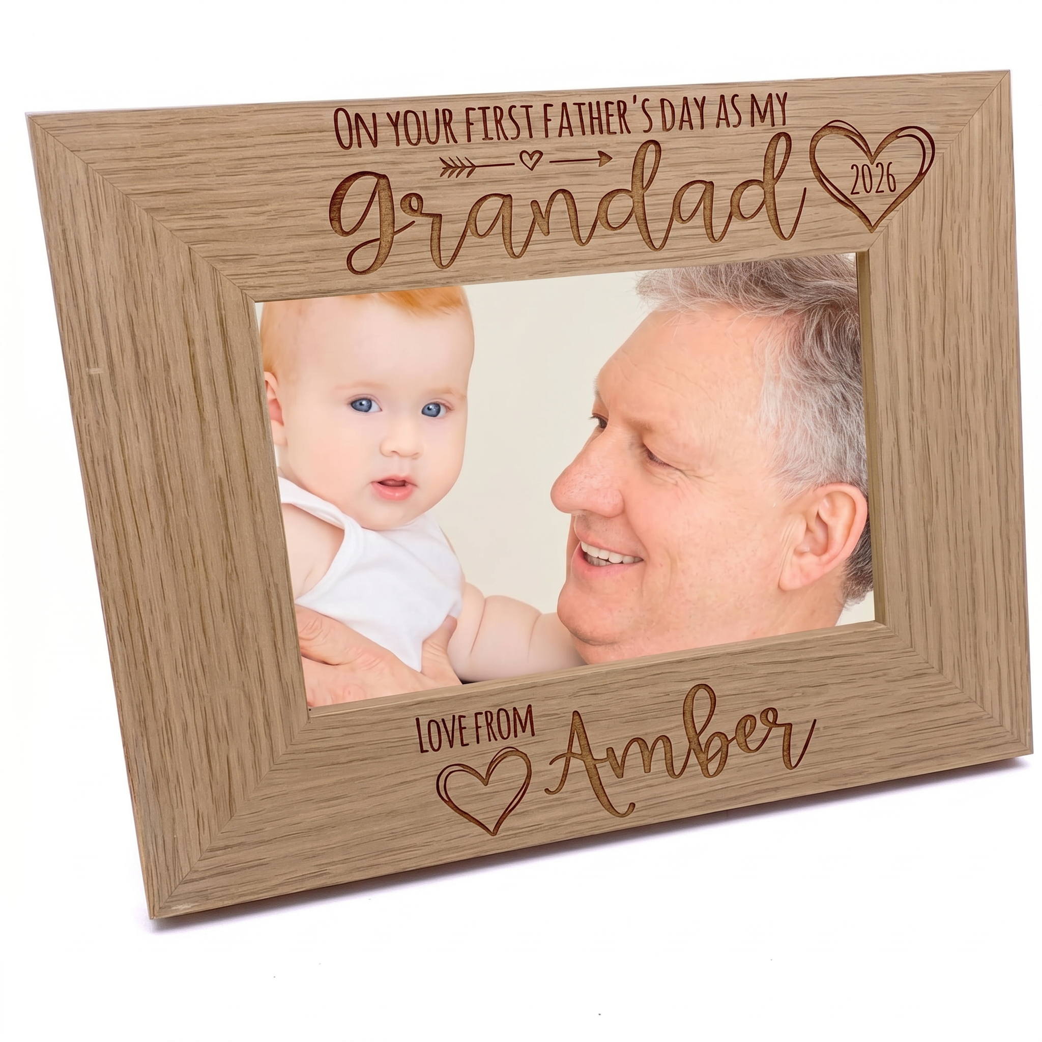 Personalised Our first Fathers Day Photo Frame Oak wood finish Landscape Father's Day Photo Frame ukgiftstoreonline