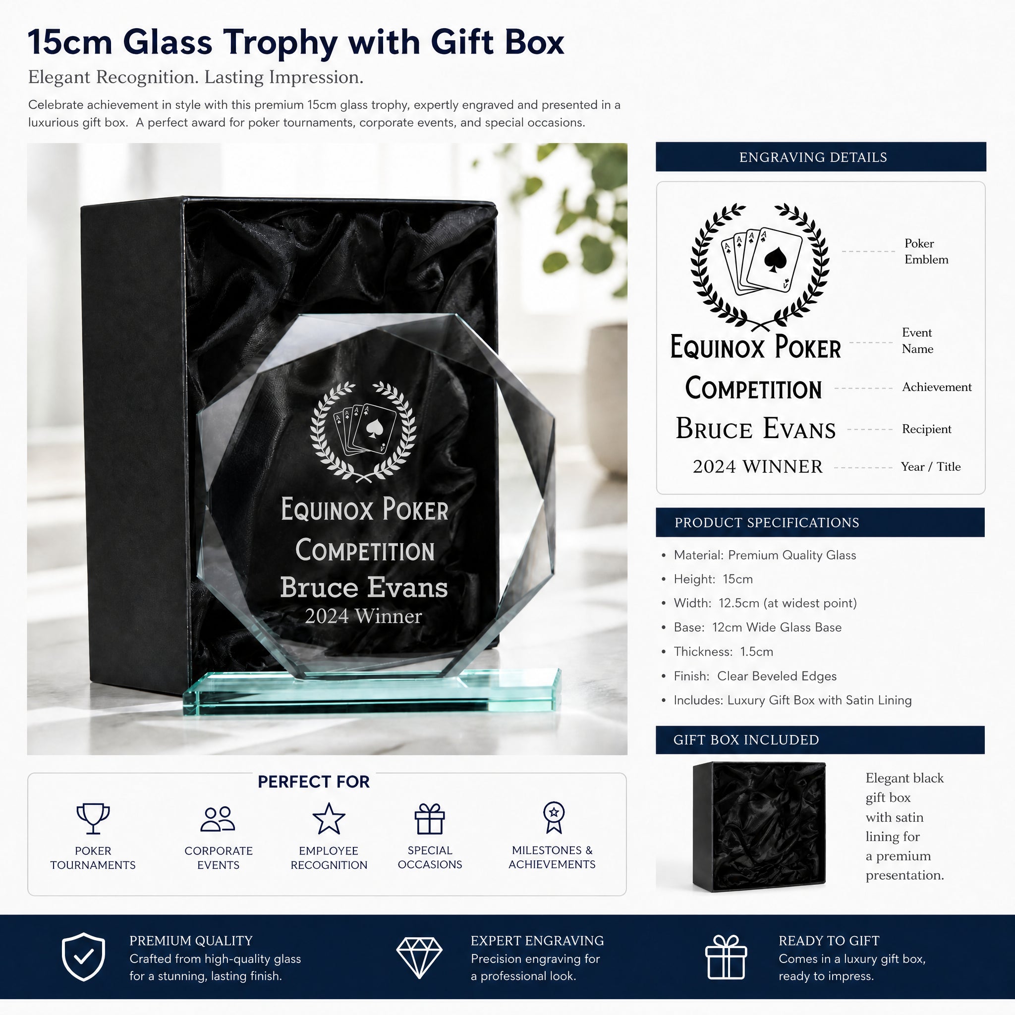 Large Jade Glass Personalised 15cm Poker Or Cards Trophy Award Engraved Jade Glass ukgiftstoreonline