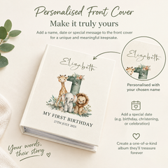 Personalised 1st Birthday Photo Album With Animals 100 6x4 Photo Album with Sleeves Personalised Photo Album ukgiftstoreonline