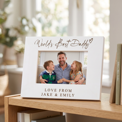 World's Best Daddy, Custom Photo Frame, Dad Birthday Gift Engraved White Wood ukgiftstoreonline