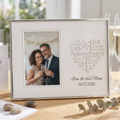 Personalised 30th Anniversary Silver Heart Photo Frame Gift Boxed