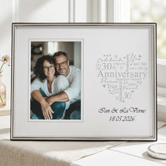 Personalised 30th Anniversary Silver Heart Photo Frame Gift Boxed