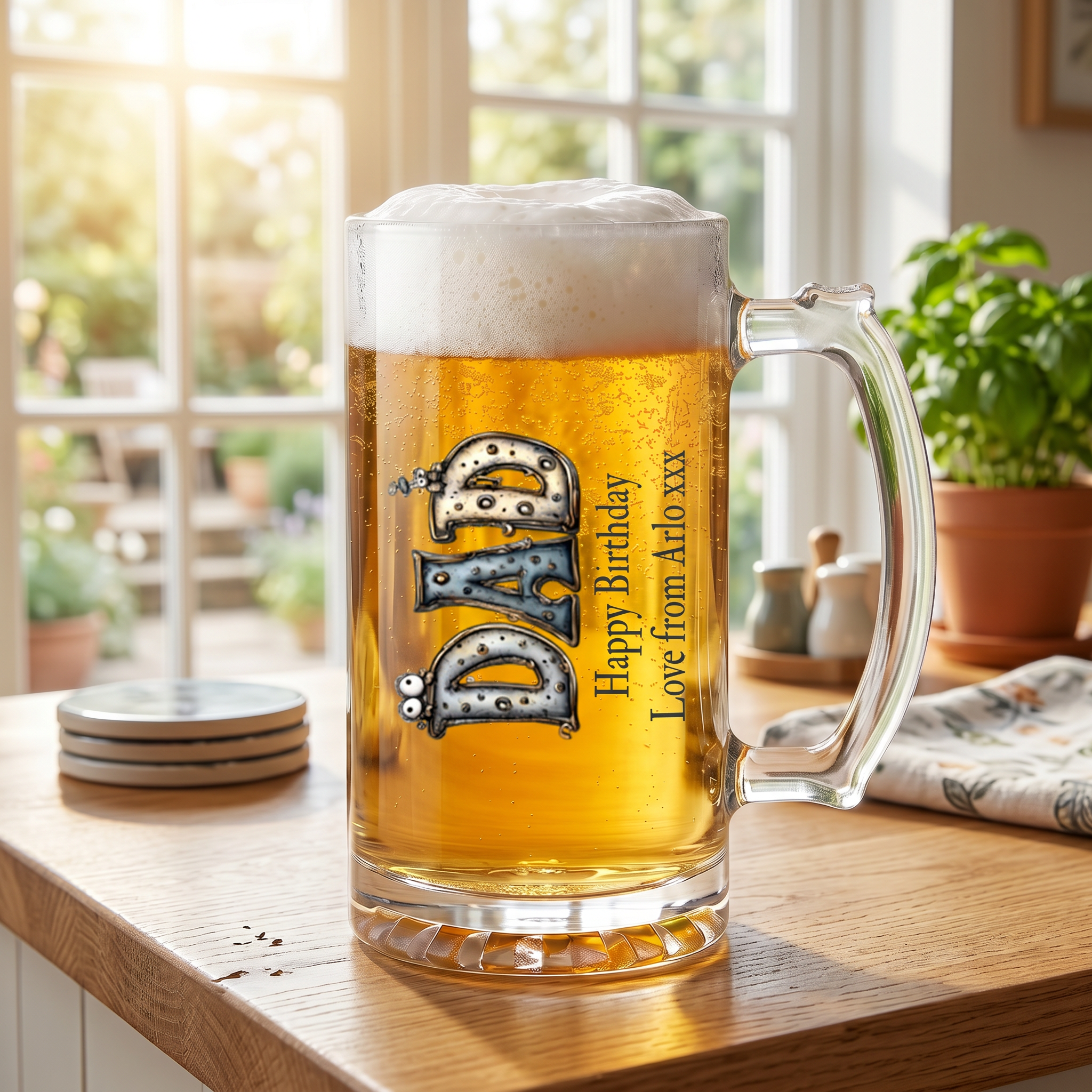 Personalised Colourful Dad Beer Glass Mug With Handle For Fathers Day Birthday or Christmas personalised beer glasses ukgiftstoreonline