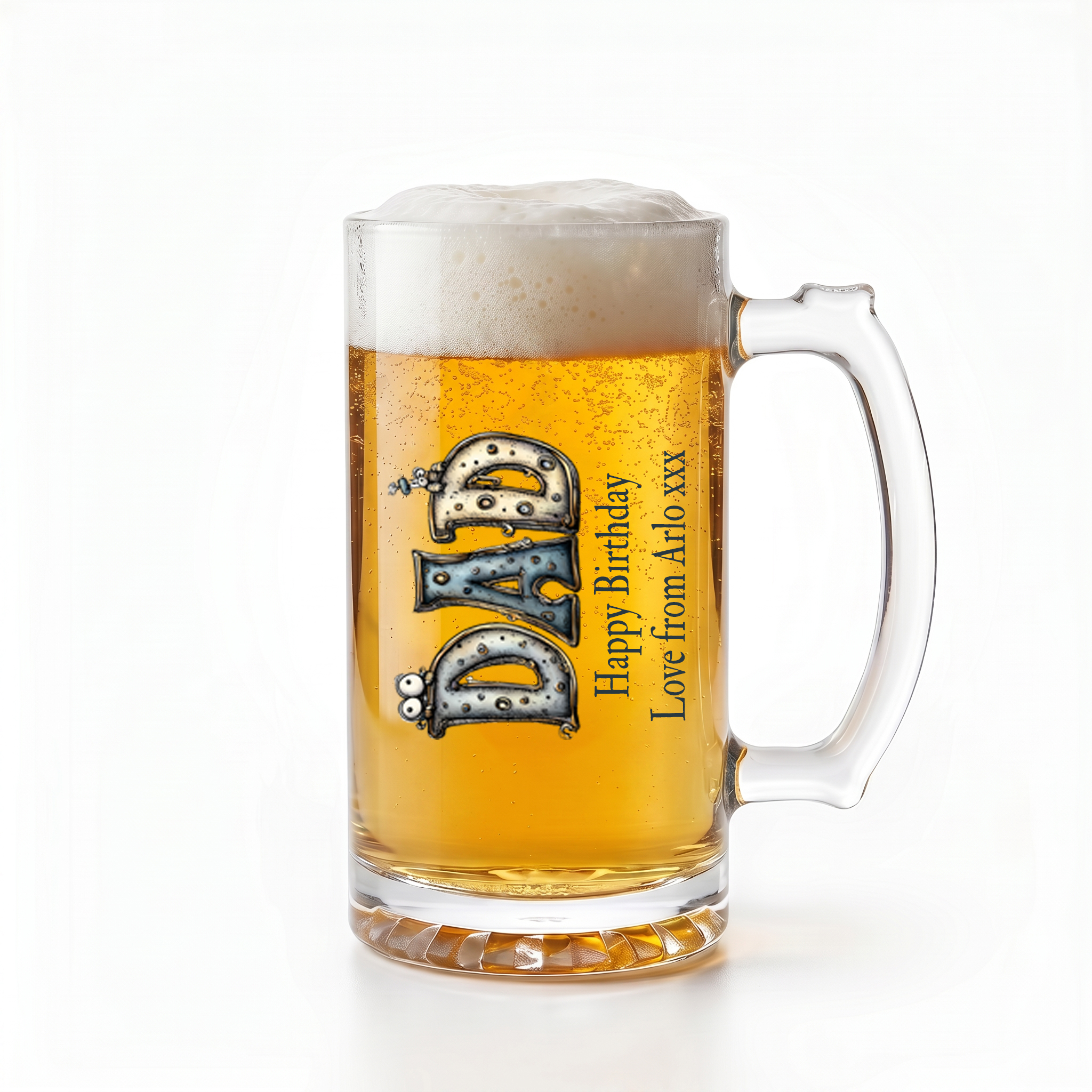 Personalised Colourful Dad Beer Glass Mug With Handle For Fathers Day Birthday or Christmas personalised beer glasses ukgiftstoreonline