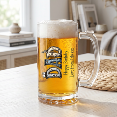 Personalised Colourful Dad Beer Glass Mug With Handle For Fathers Day Birthday or Christmas personalised beer glasses ukgiftstoreonline