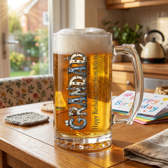 Personalised Colourful Grandad Beer Glass Mug With Handle For Fathers Day Birthday or Christmas personalised beer glasses ukgiftstoreonline