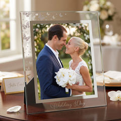 Wedding Photo Frame Large Glass 8x10 With Silver Butterfly Motif - Decorative Keepsake photo frame ukgiftstoreonline