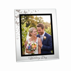 Wedding Photo Frame Large Glass 8x10 With Silver Butterfly Motif - Decorative Keepsake photo frame ukgiftstoreonline