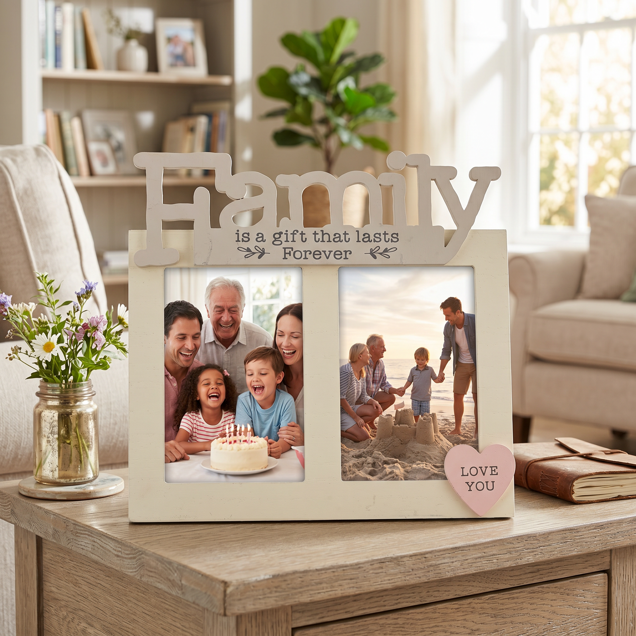 Family Photo Frame Gift With Double Aperture 6" x 4" Vintage Style With Sentiment photo frame ukgiftstoreonline