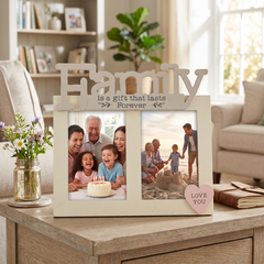 Family Photo Frame Gift With Double Aperture 6" x 4" Vintage Style With Sentiment photo frame ukgiftstoreonline
