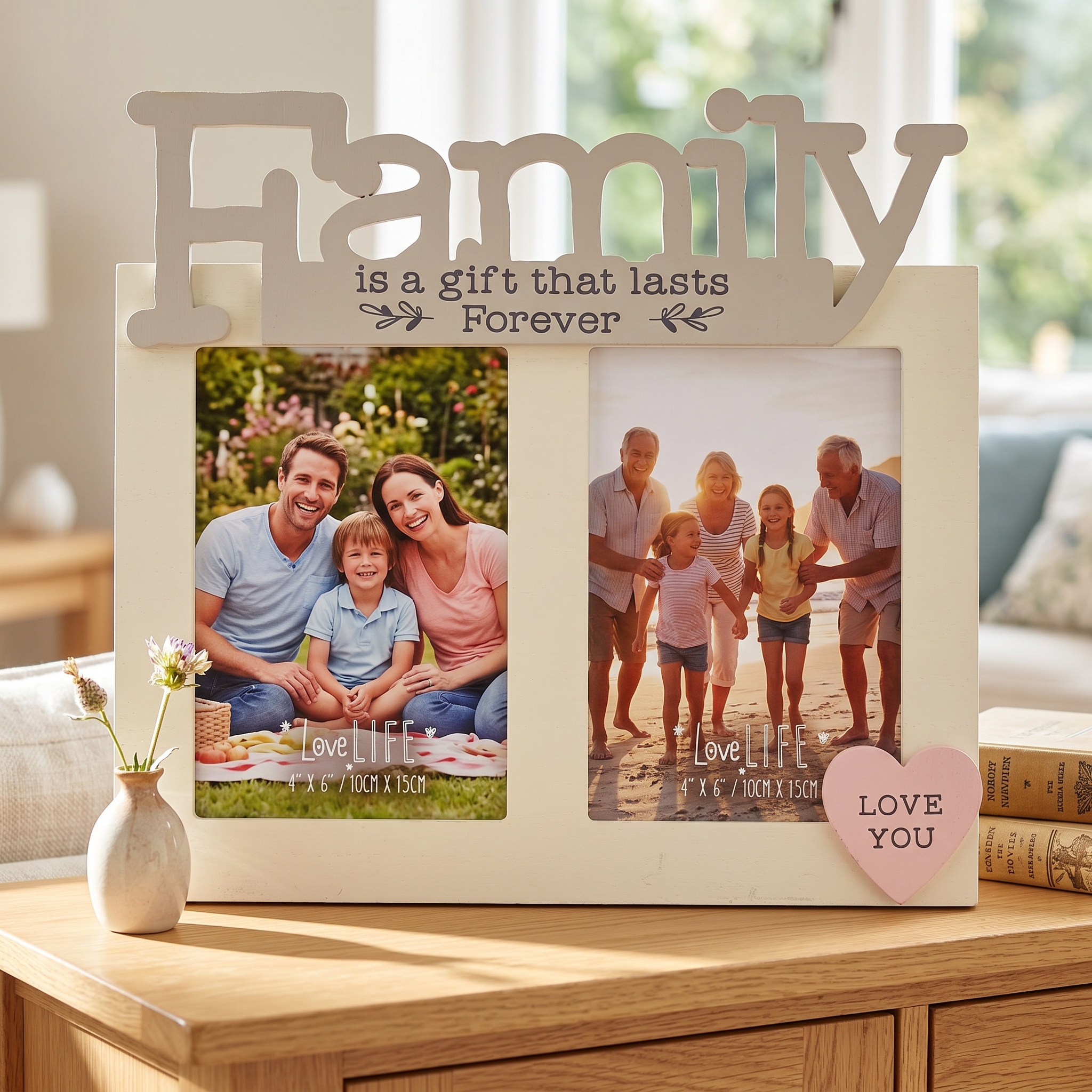 Family Photo Frame Gift With Double Aperture 6" x 4" Vintage Style With Sentiment photo frame ukgiftstoreonline