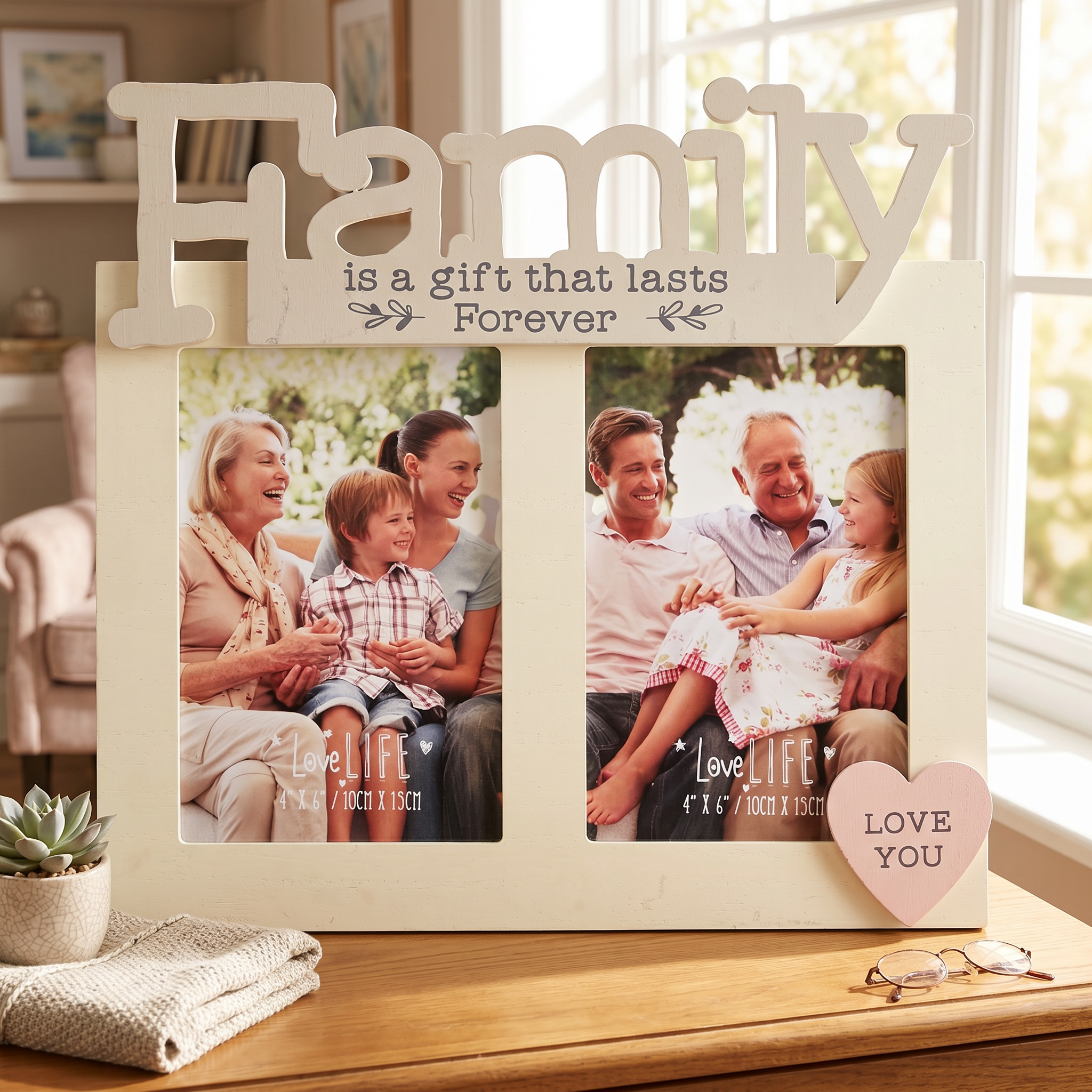 Family Photo Frame Gift With Double Aperture 6" x 4" Vintage Style With Sentiment photo frame ukgiftstoreonline