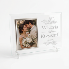 Wedding Gift for Couple, Personalized Large Floral Design Glass Frame With Silk Lined Gift Box