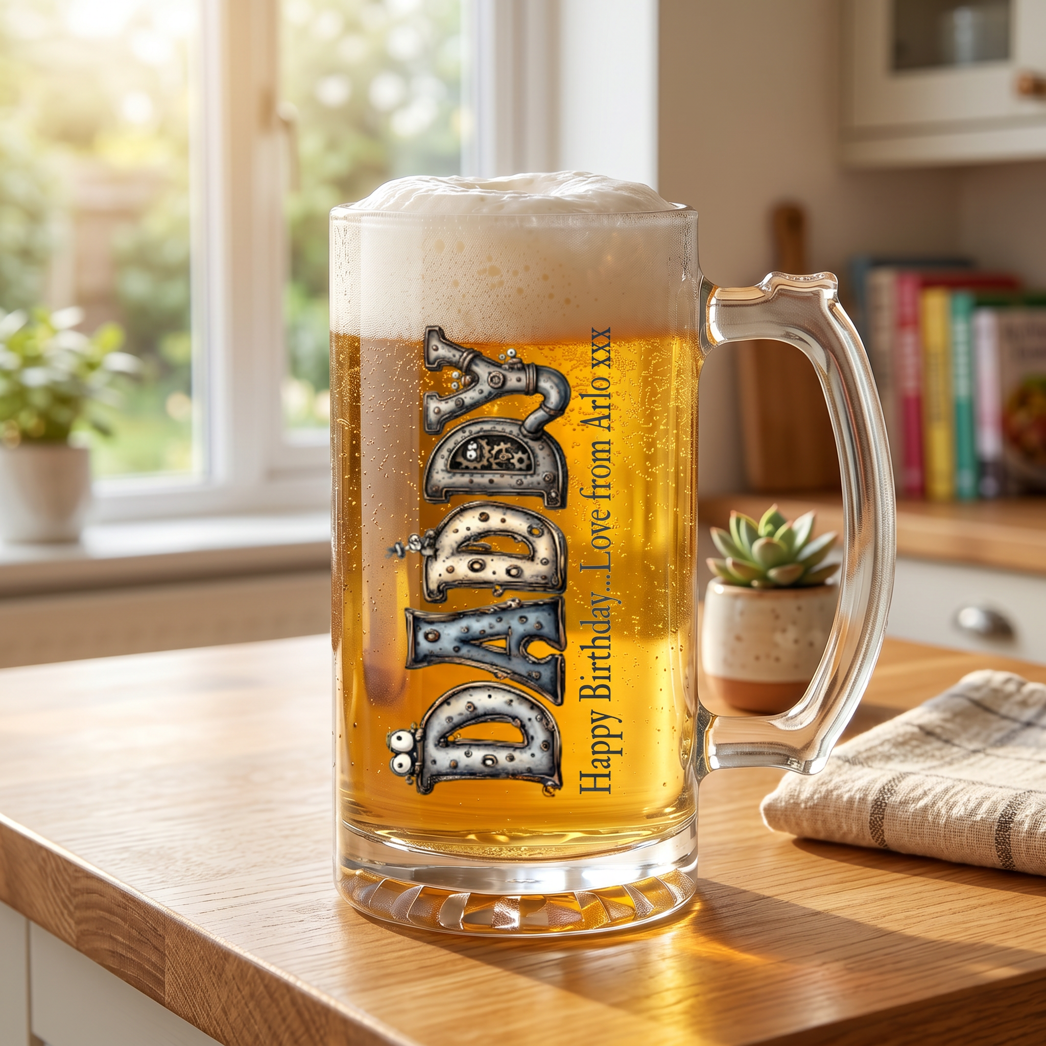 Personalised Colourful Daddy Beer Glass Mug With Handle For Fathers Day Birthday or Christmas personalised beer glasses ukgiftstoreonline