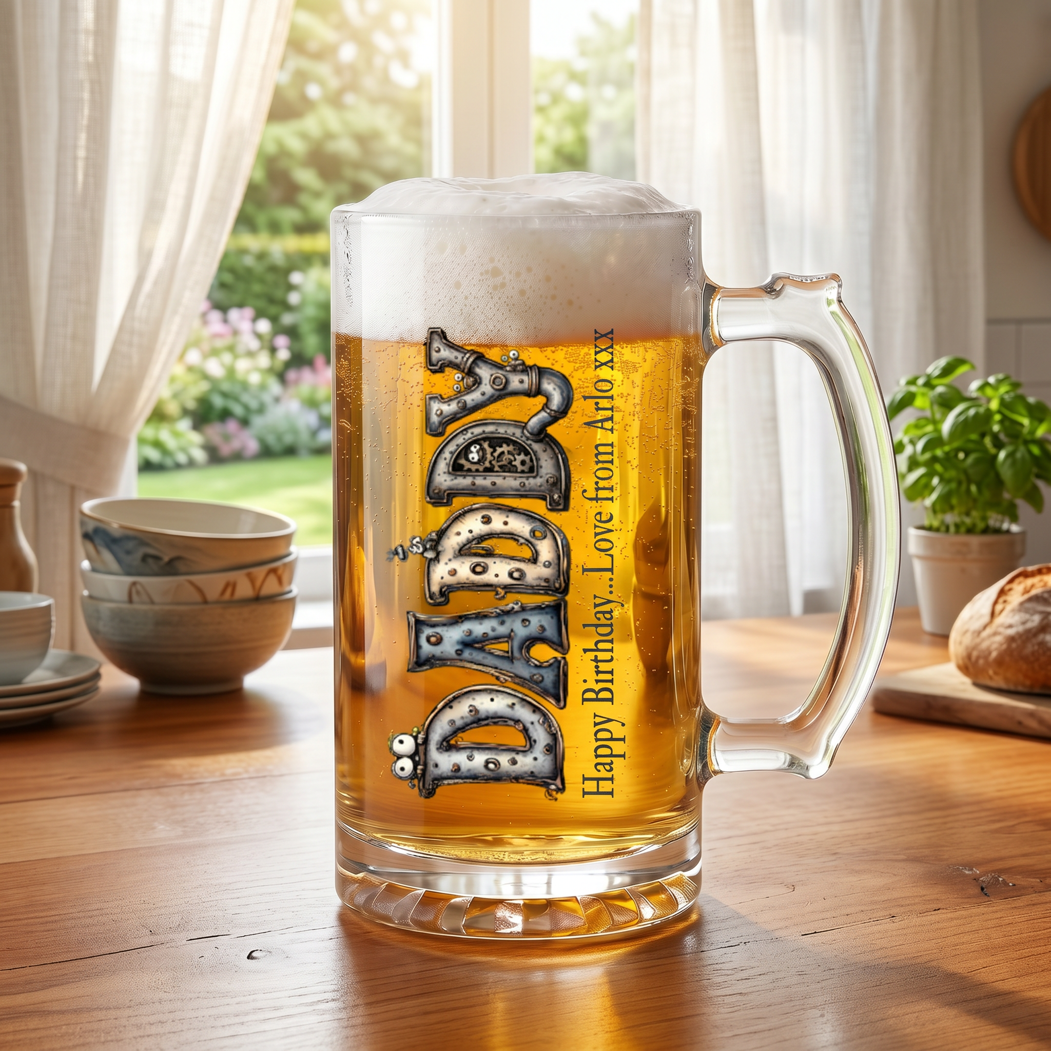 Personalised Colourful Daddy Beer Glass Mug With Handle For Fathers Day Birthday or Christmas personalised beer glasses ukgiftstoreonline