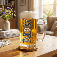 Personalised Colourful Daddy Beer Glass Mug With Handle For Fathers Day Birthday or Christmas personalised beer glasses ukgiftstoreonline