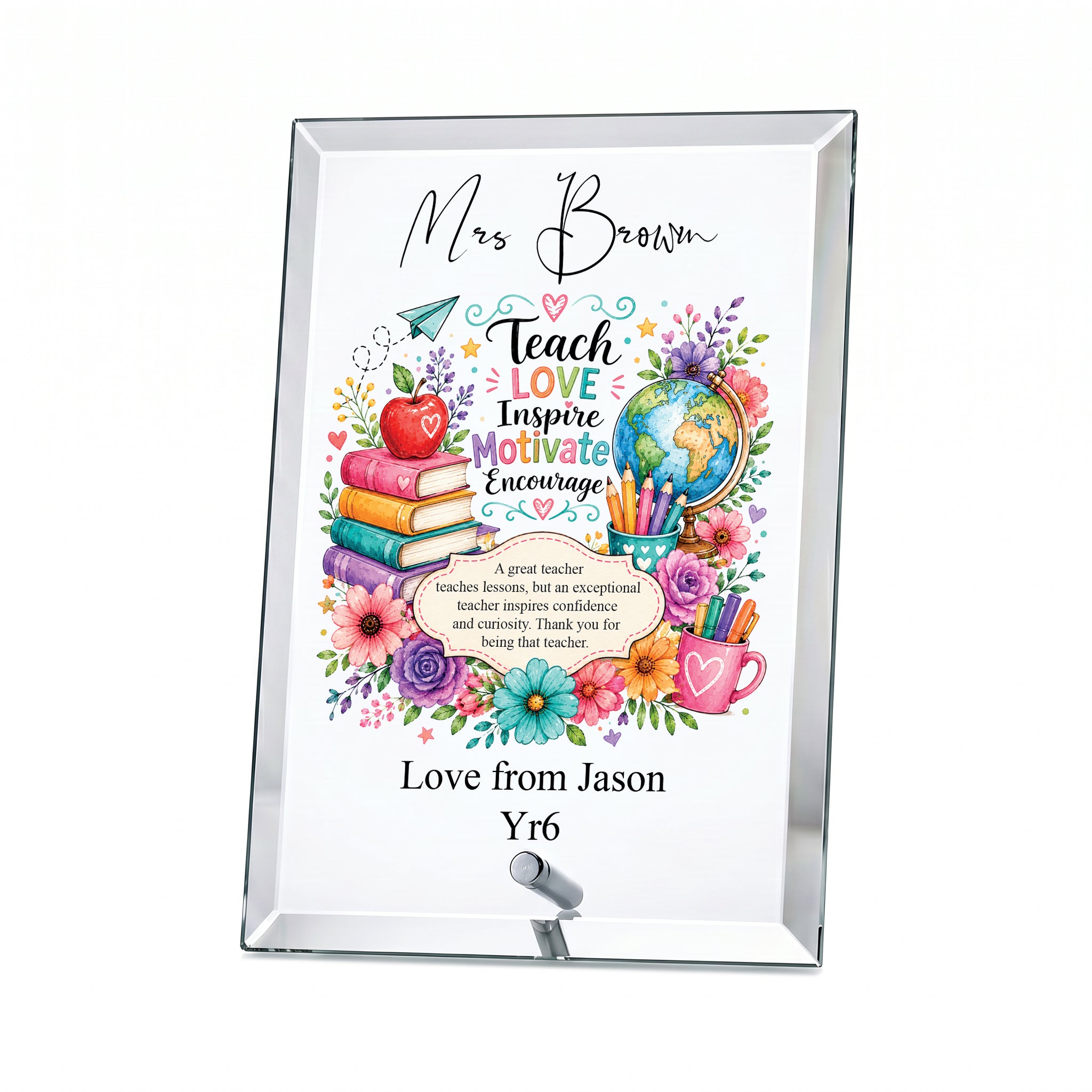 Personalised Teacher Gift Plaque, Keepsake, Motivate Quote (18cm x 13cm, Thick Glass, Custom Print) ukgiftstoreonline