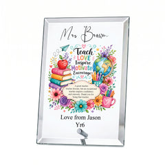 Personalised Teacher Gift Plaque, Keepsake, Motivate Quote (18cm x 13cm, Thick Glass, Custom Print) ukgiftstoreonline