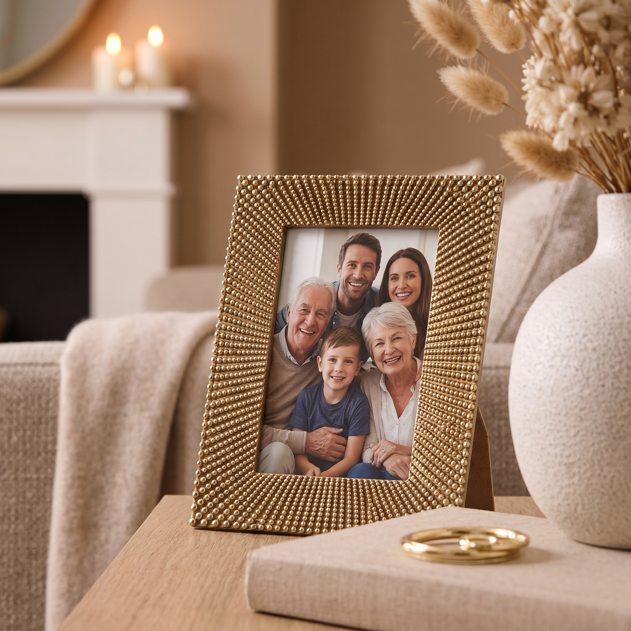 Sunburst Photo Frame - Champagne Beaded Resin 4x6 Decorative Display photo frame ukgiftstoreonline