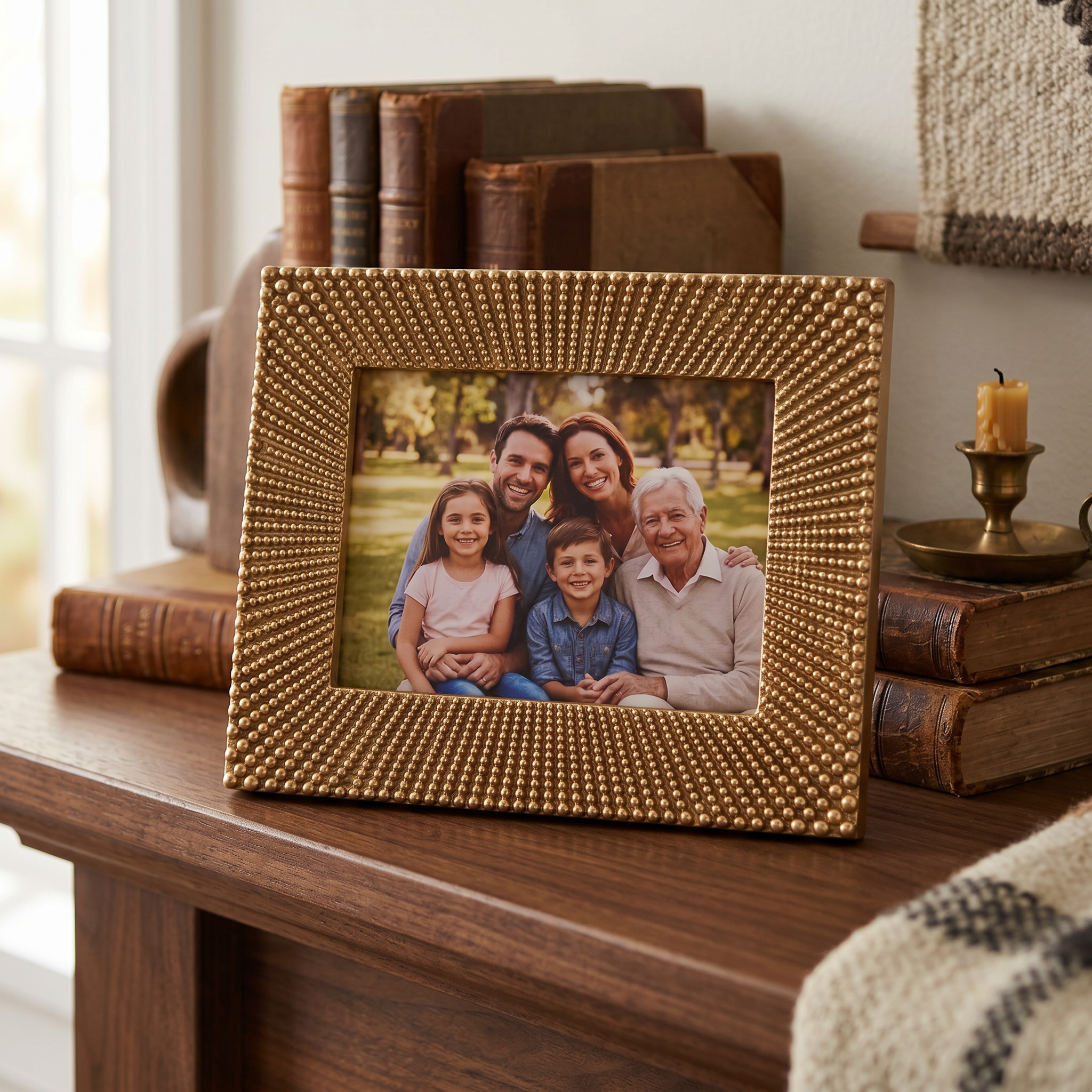Sunburst Photo Frame - Champagne Beaded Resin 4x6 Decorative Display photo frame ukgiftstoreonline