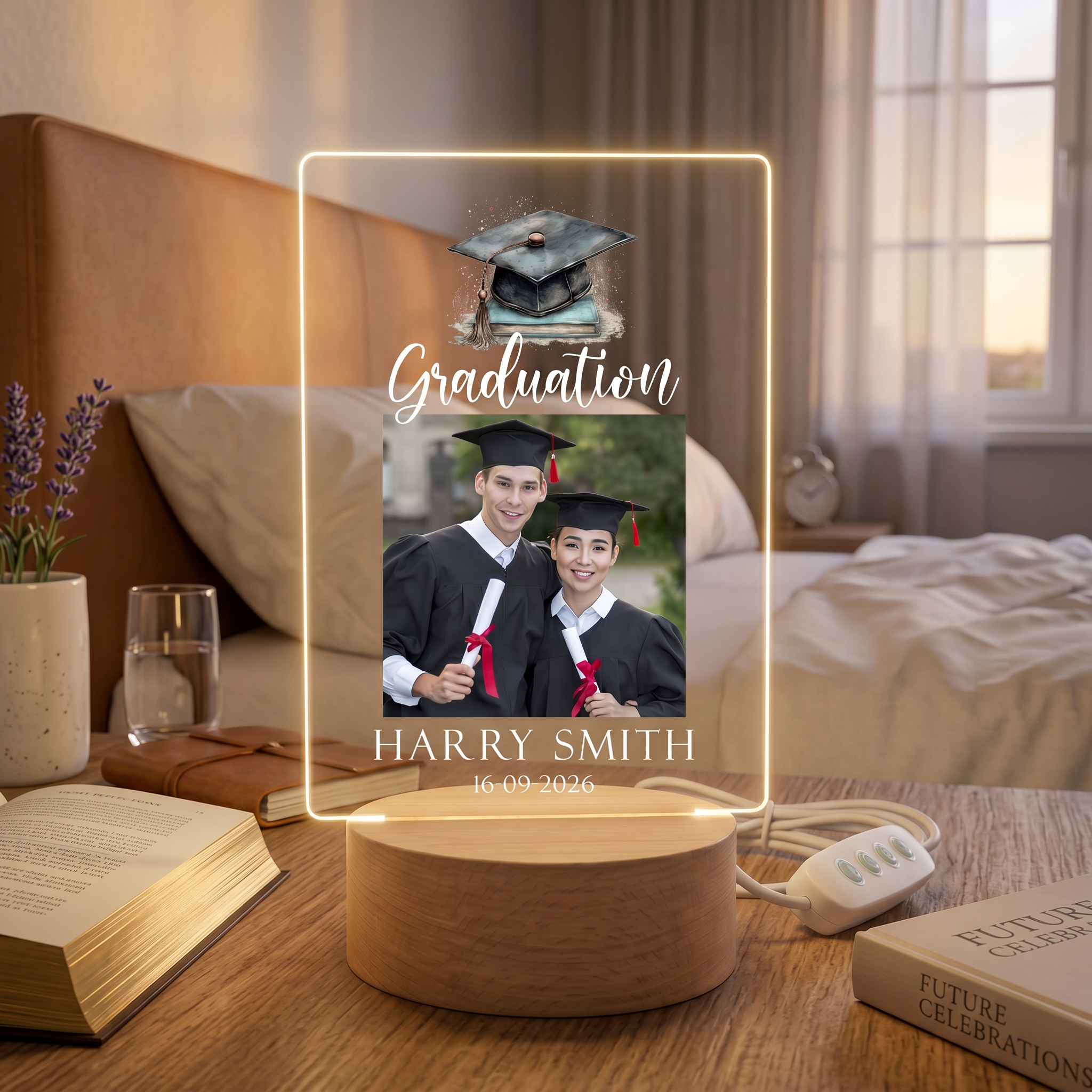 Personalised Male Graduation Photo Frame – LED Light Up Acrylic Keepsake (USB Powered) ukgiftstoreonline
