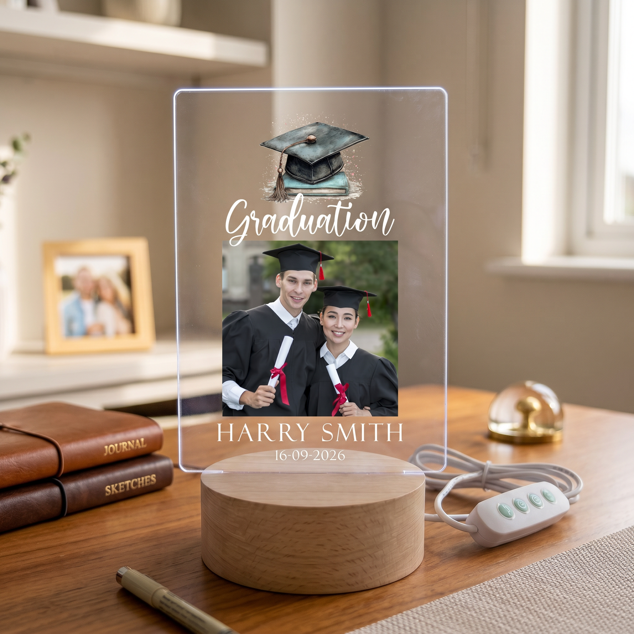 Personalised Male Graduation Photo Frame – LED Light Up Acrylic Keepsake (USB Powered) ukgiftstoreonline