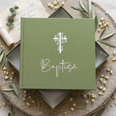 Baptism Photo Album | 50 4x6 Photos | Embossed Cross Keepsake Book In Green, Pink, Black photo album ukgiftstoreonline Olive Green
