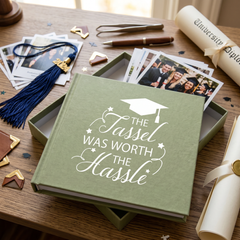 Graduation Photo Album Keepsake – Green Cover, Holds 50 Photos, Tassel Hassle Design