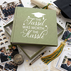 Graduation Photo Album Keepsake – Green Cover, Holds 50 Photos, Tassel Hassle Design