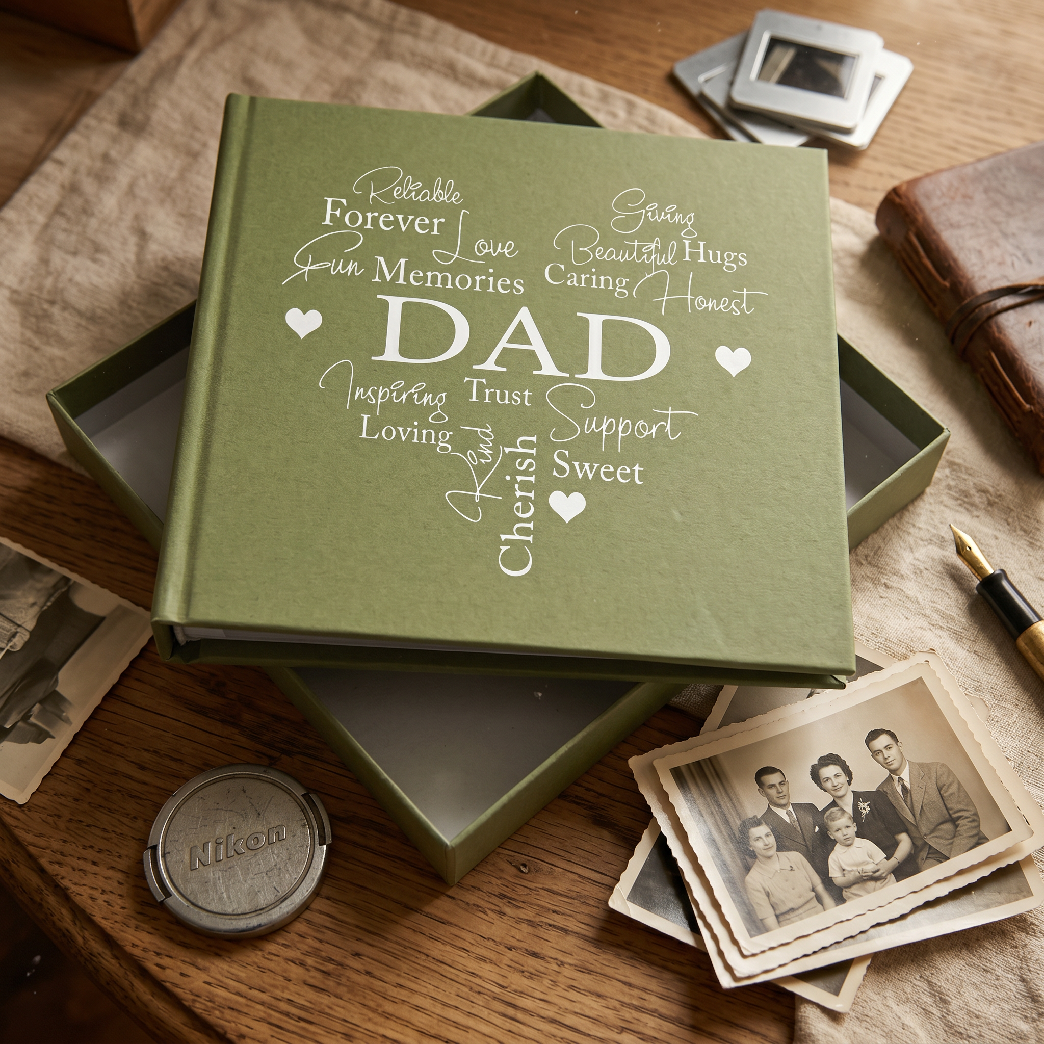 Dad Photo Album - Green Heart Design | 50 x 6x4 Picture Gift Book Dad Photo Album ukgiftstoreonline
