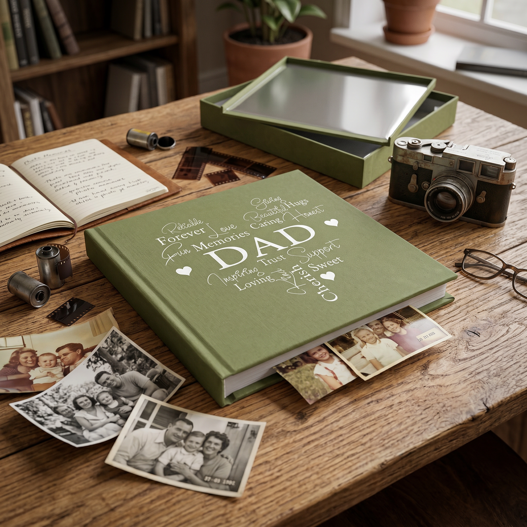 Dad Photo Album - Green Heart Design | 50 x 6x4 Picture Gift Book Dad Photo Album ukgiftstoreonline