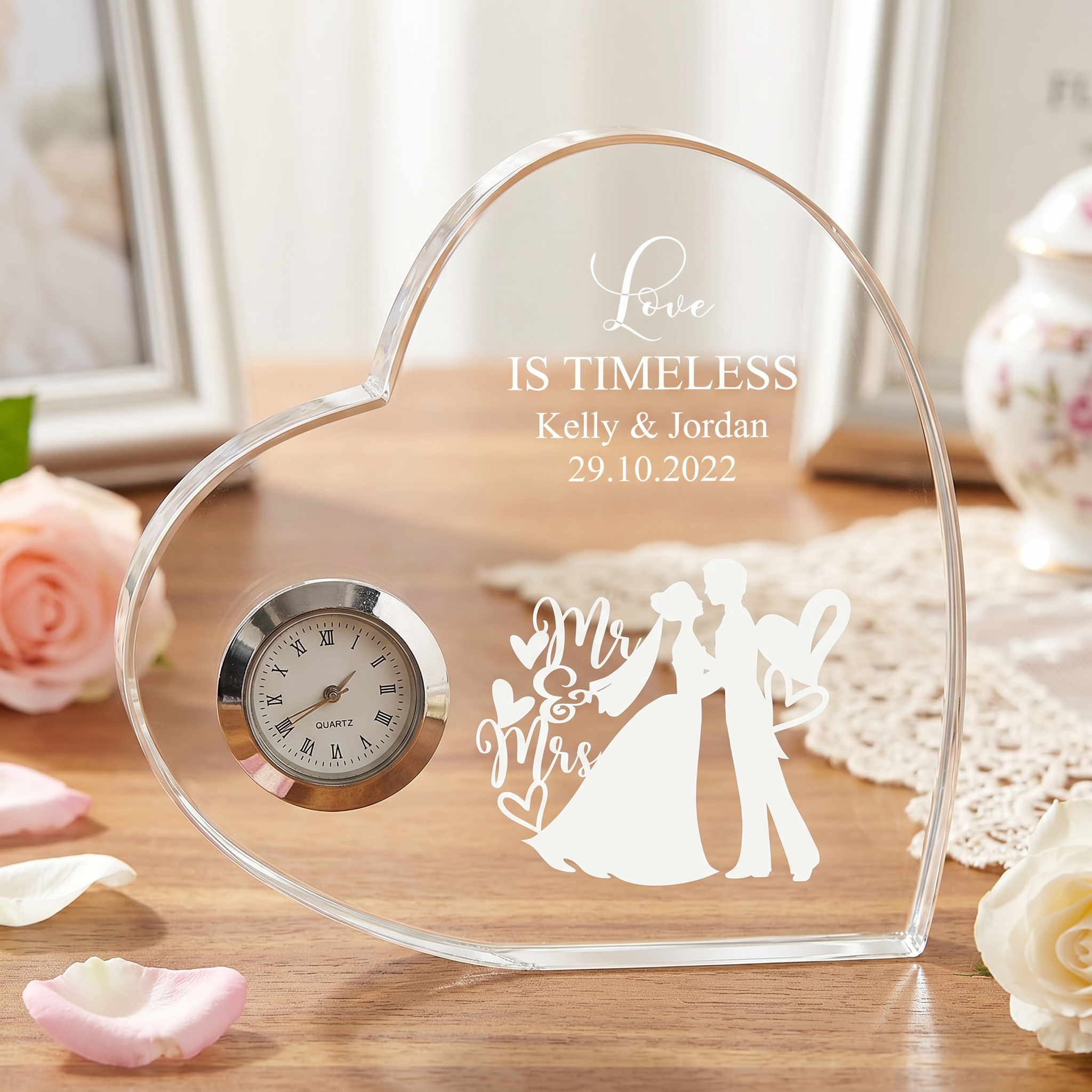 Personalised Engraved Heart Crystal Glass Clock Wedding Gift Or Wedding Present Personalised Crystal Glass ukgiftstoreonline