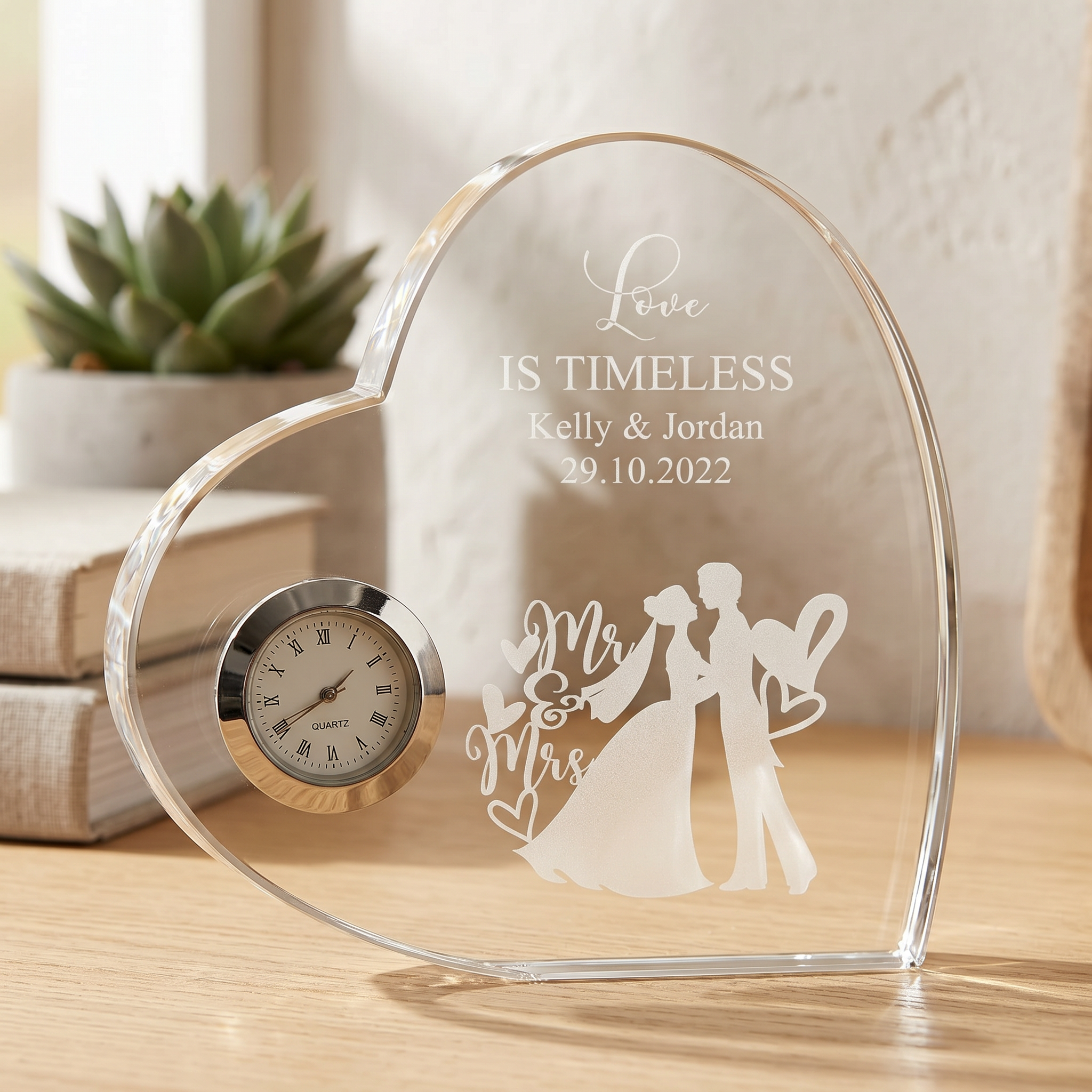 Personalised Engraved Heart Crystal Glass Clock Wedding Gift Or Wedding Present Personalised Crystal Glass ukgiftstoreonline