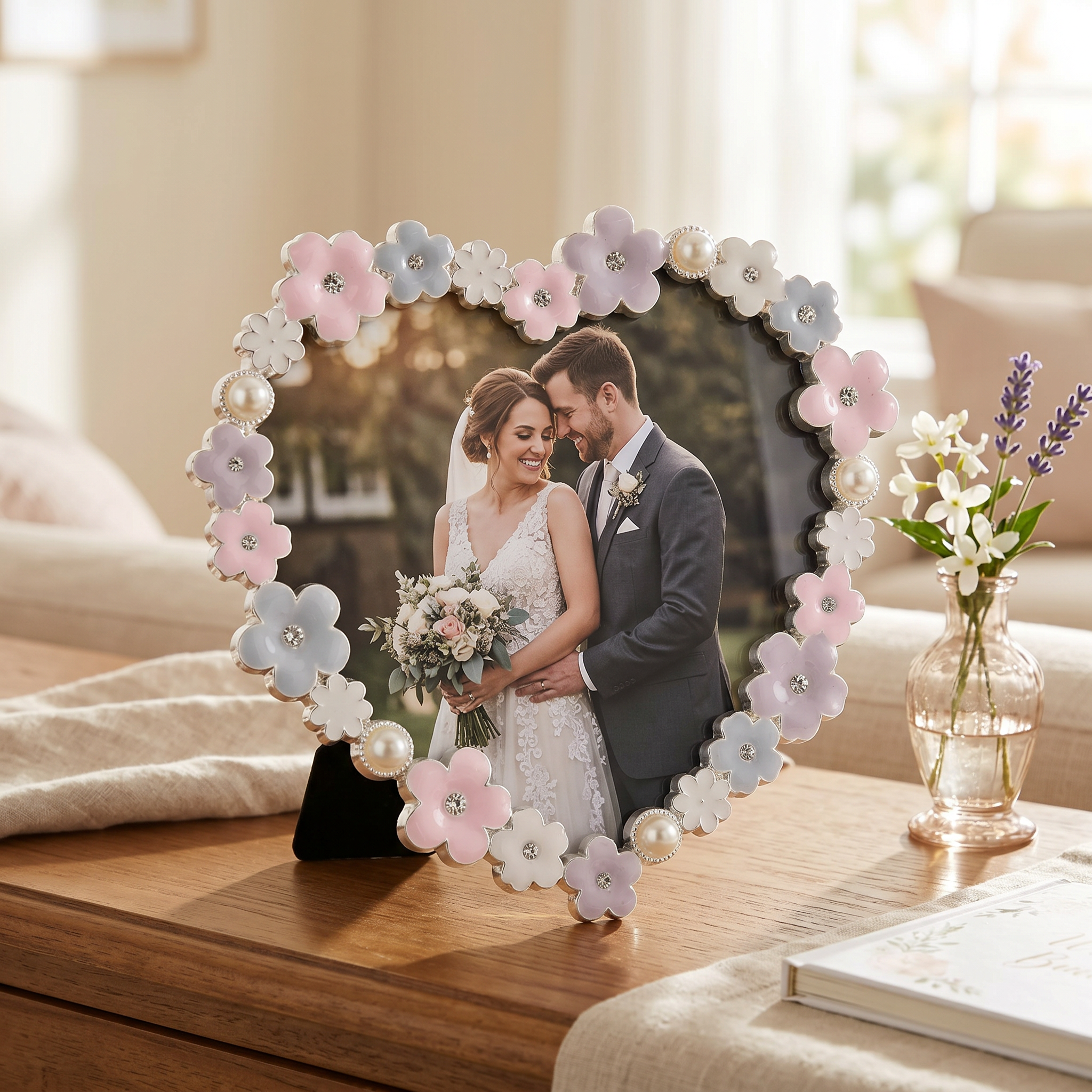 Pastel Colour Daisy Heart Photo Frame for Anniversaries Wedding and Valentines photo frame ukgiftstoreonline