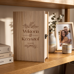 Personalised Gift Engraved Wooden Wedding Keepsake Memory Book Shape Box For Photos etc