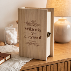 Personalised Gift Engraved Wooden Wedding Keepsake Memory Book Shape Box For Photos etc