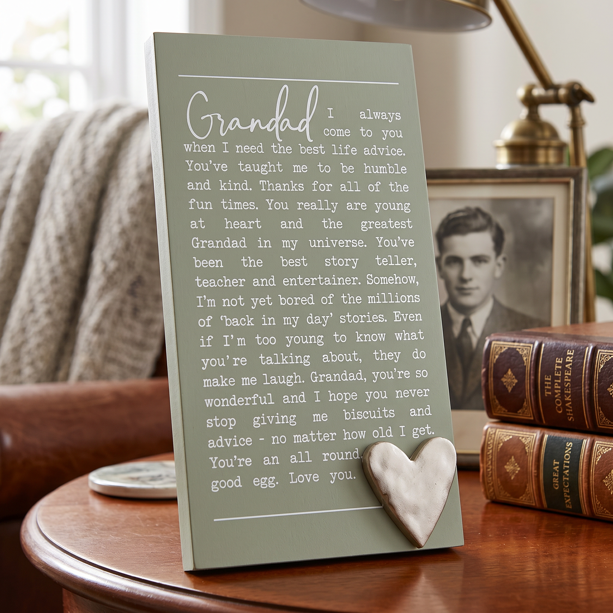 Grandad Plaque Gift – Raised Silver Heart Plaque With Sentimental Quote & Elegant Display Nan Photo Frame ukgiftstoreonline