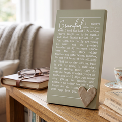 Grandad Plaque Gift – Raised Silver Heart Plaque With Sentimental Quote & Elegant Display Nan Photo Frame ukgiftstoreonline
