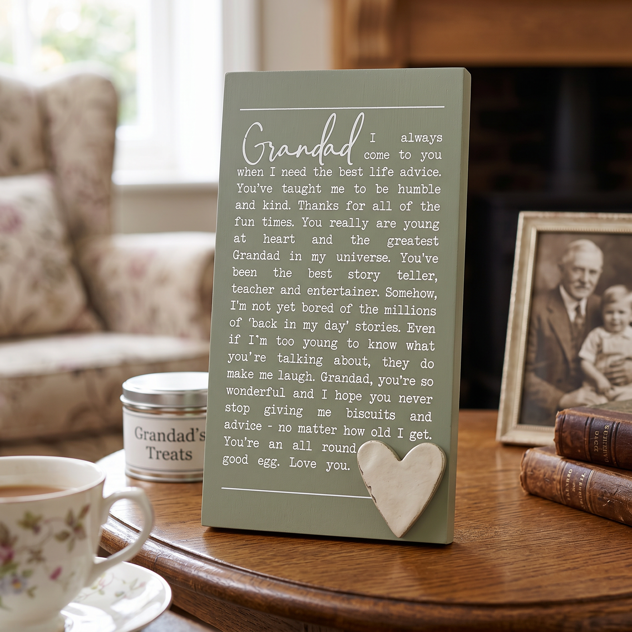 Grandad Plaque Gift – Raised Silver Heart Plaque With Sentimental Quote & Elegant Display Nan Photo Frame ukgiftstoreonline