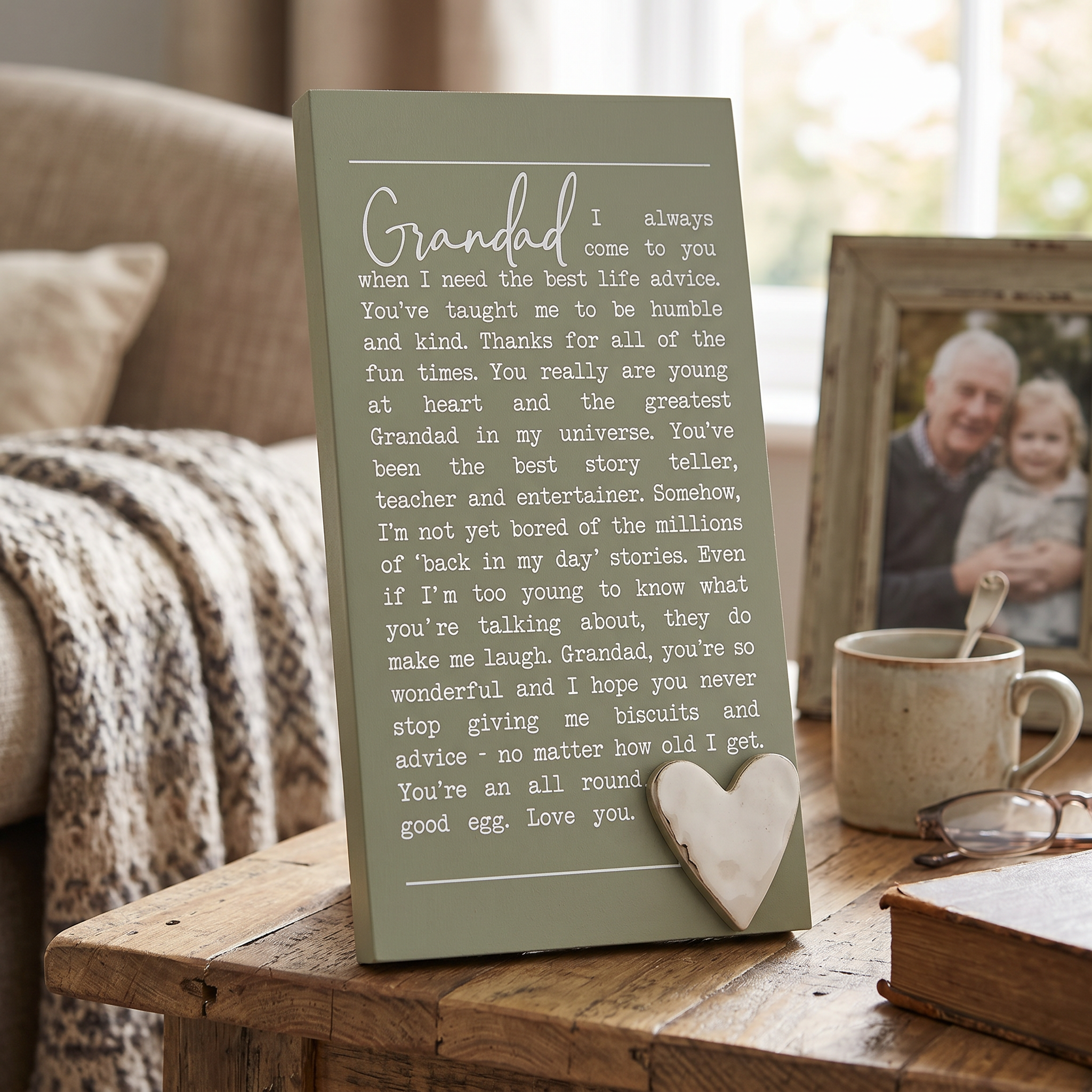 Grandad Plaque Gift – Raised Silver Heart Plaque With Sentimental Quote & Elegant Display Nan Photo Frame ukgiftstoreonline