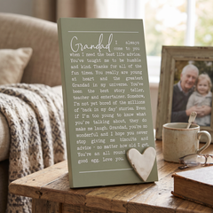 Grandad Plaque Gift – Raised Silver Heart Plaque With Sentimental Quote & Elegant Display Nan Photo Frame ukgiftstoreonline