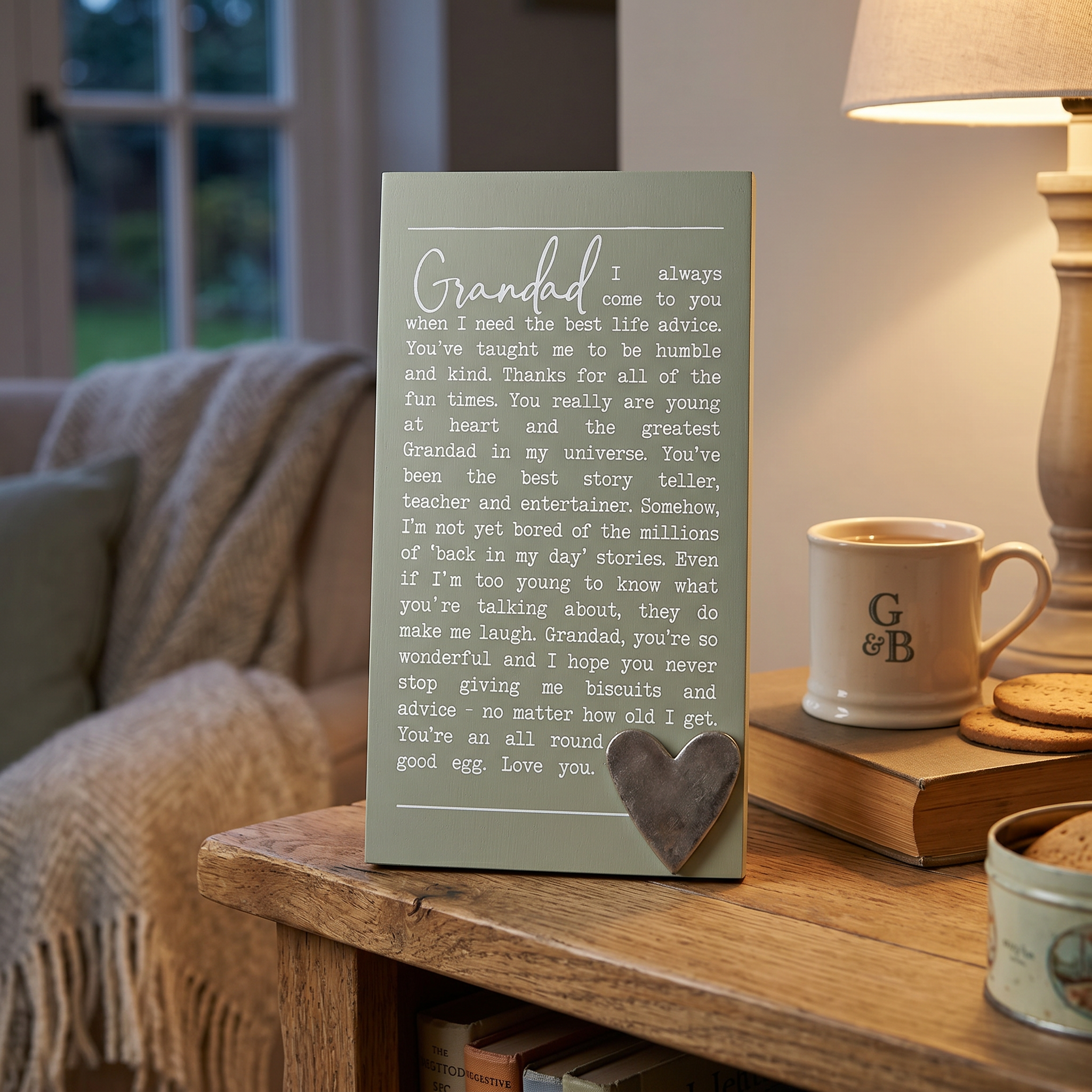 Grandad Plaque Gift – Raised Silver Heart Plaque With Sentimental Quote & Elegant Display Nan Photo Frame ukgiftstoreonline