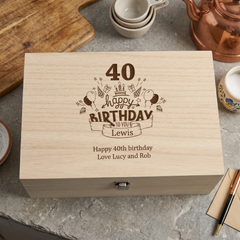 Personalised Large Engraved Wooden Birthday Keepsake Box 18th 21st 30th 40th 50th 60th 70th 80th