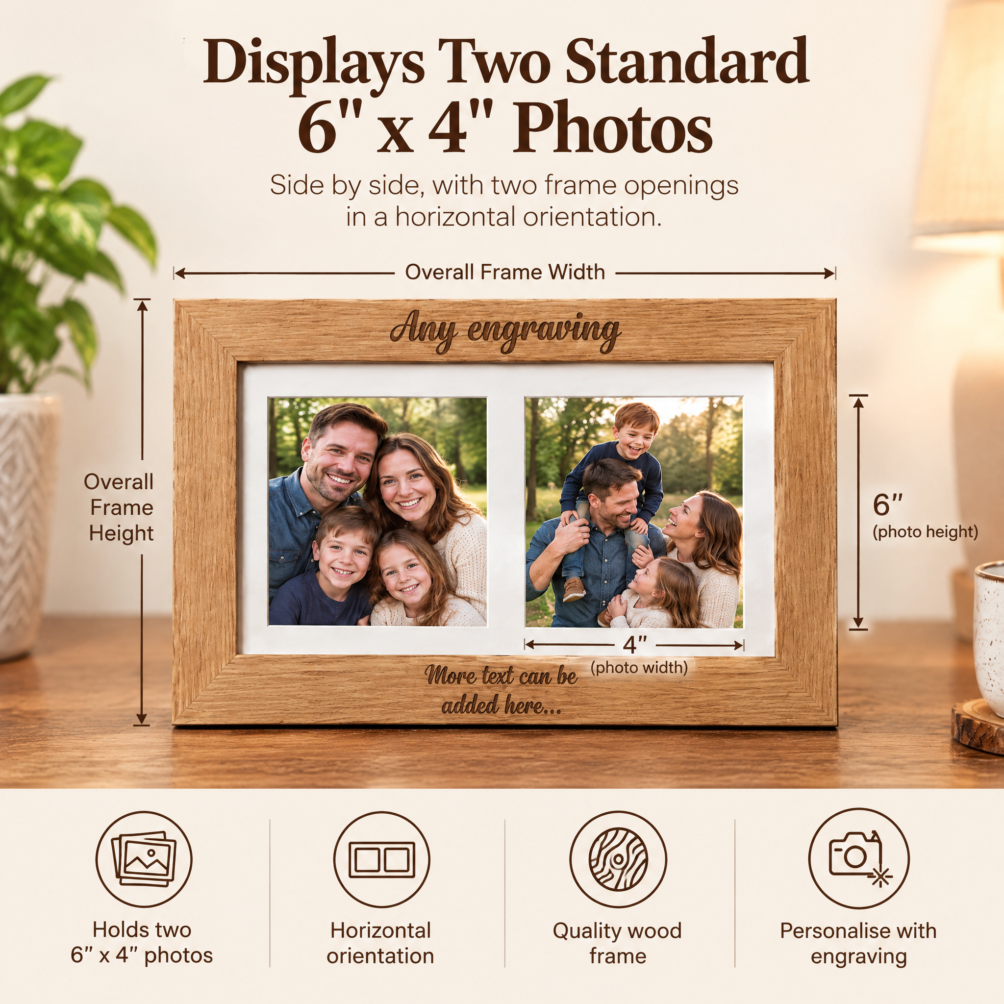 Personalised Wooden Double Photo Frame Engraved Any Message Photo Frame ukgiftstoreonline