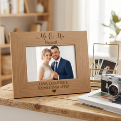 Personalised Wedding Mr and Mrs Happily Ever After Engraved Wooden Photo Frame Gift Family Photo frame ukgiftstoreonline