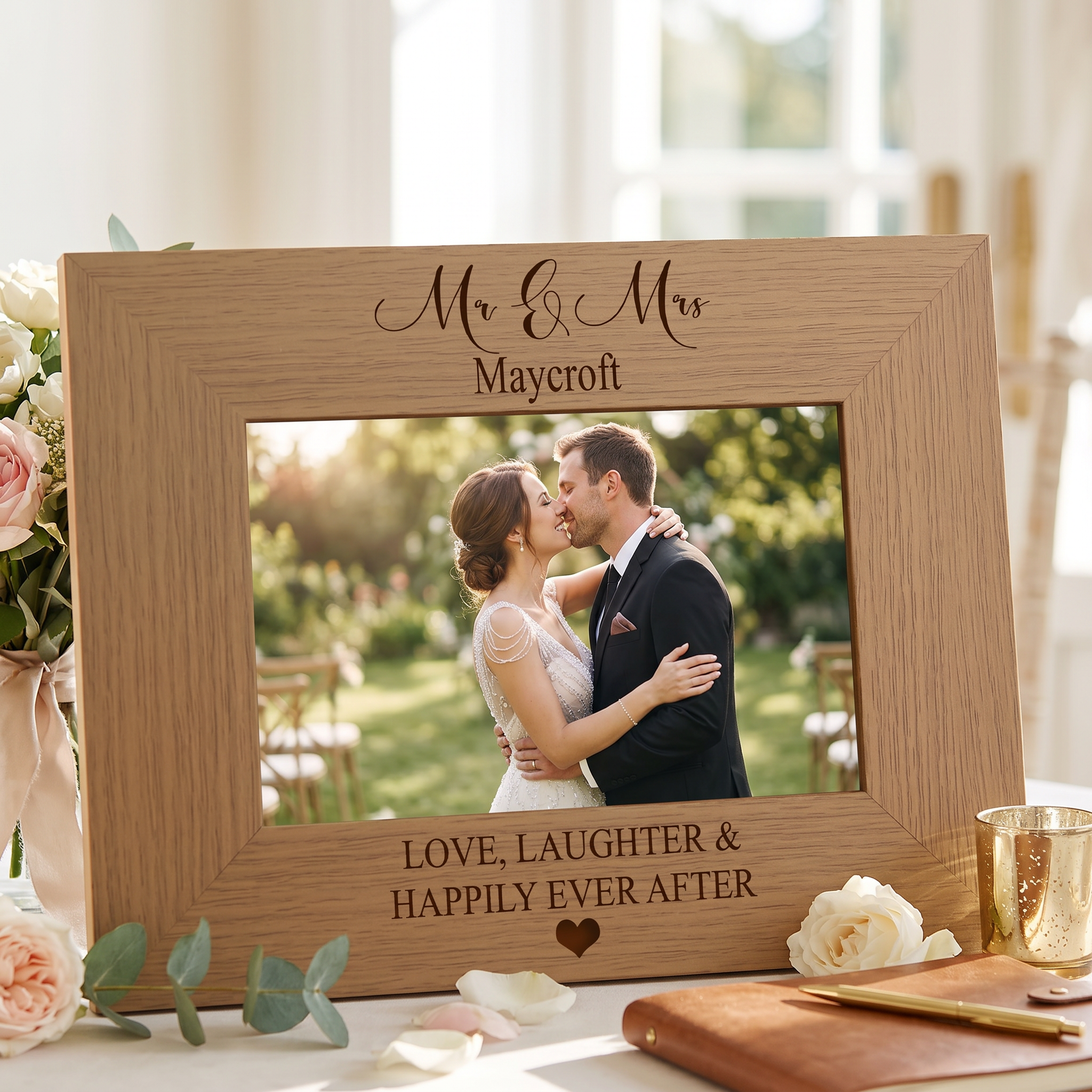 Personalised Wedding Mr and Mrs Happily Ever After Engraved Wooden Photo Frame Gift Family Photo frame ukgiftstoreonline