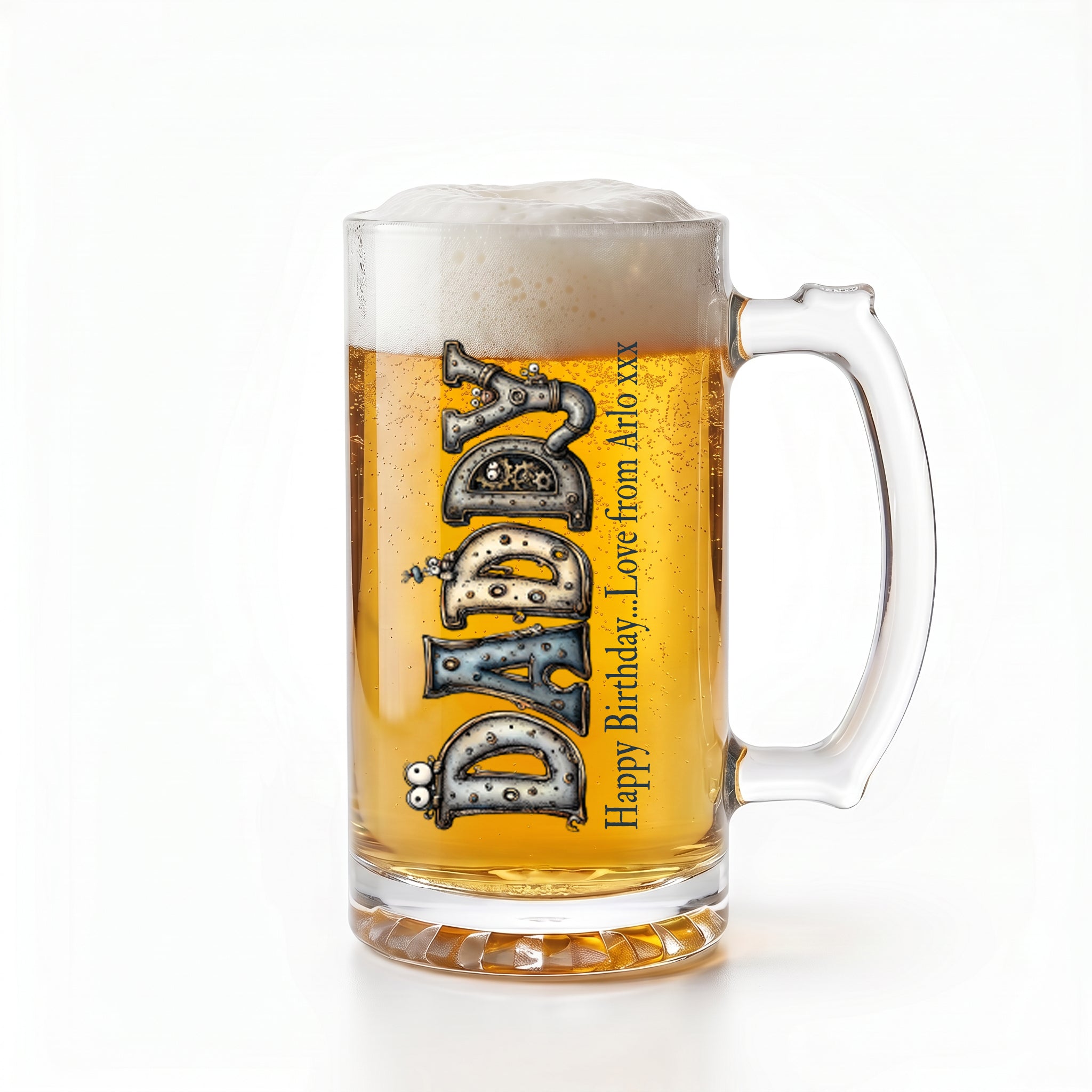 Personalised Colourful Daddy Beer Glass Mug With Handle For Fathers Day Birthday or Christmas personalised beer glasses ukgiftstoreonline