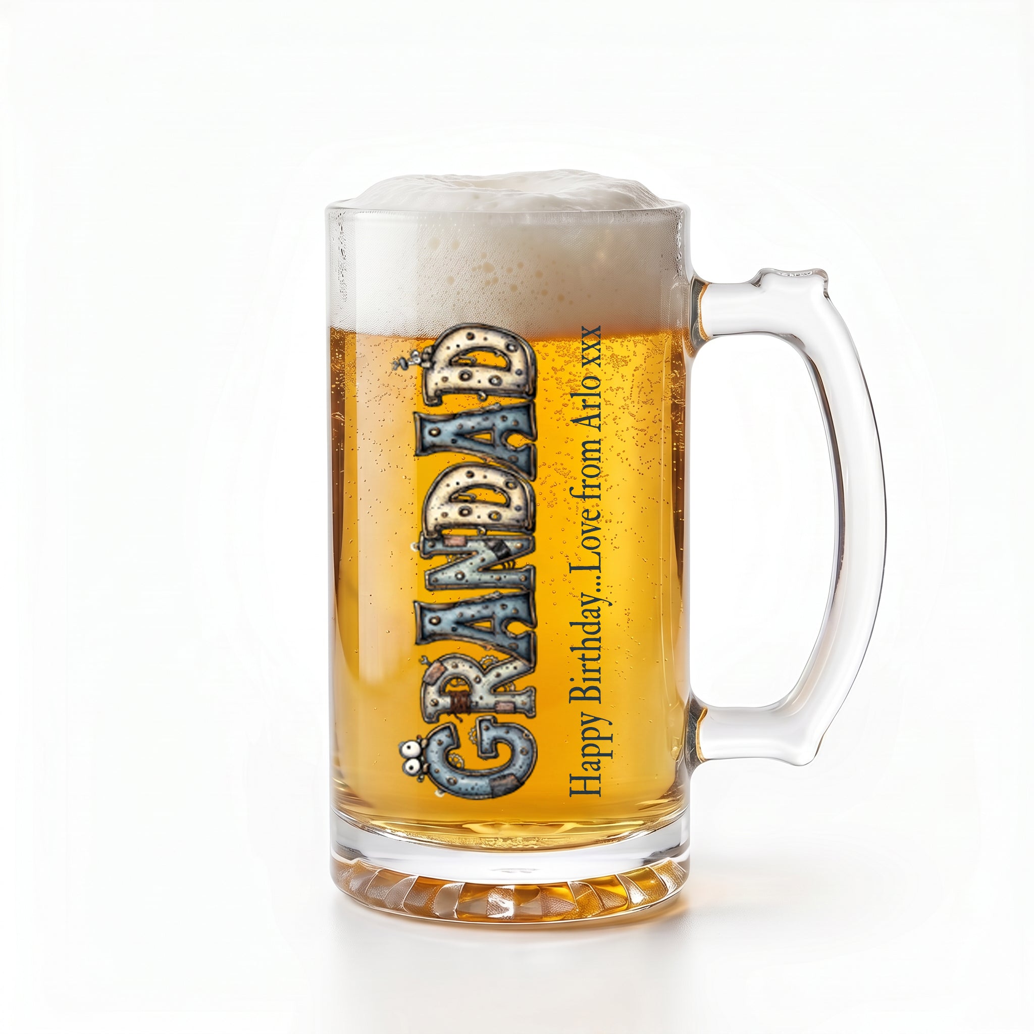 Personalised Colourful Grandad Beer Glass Mug With Handle For Fathers Day Birthday or Christmas personalised beer glasses ukgiftstoreonline