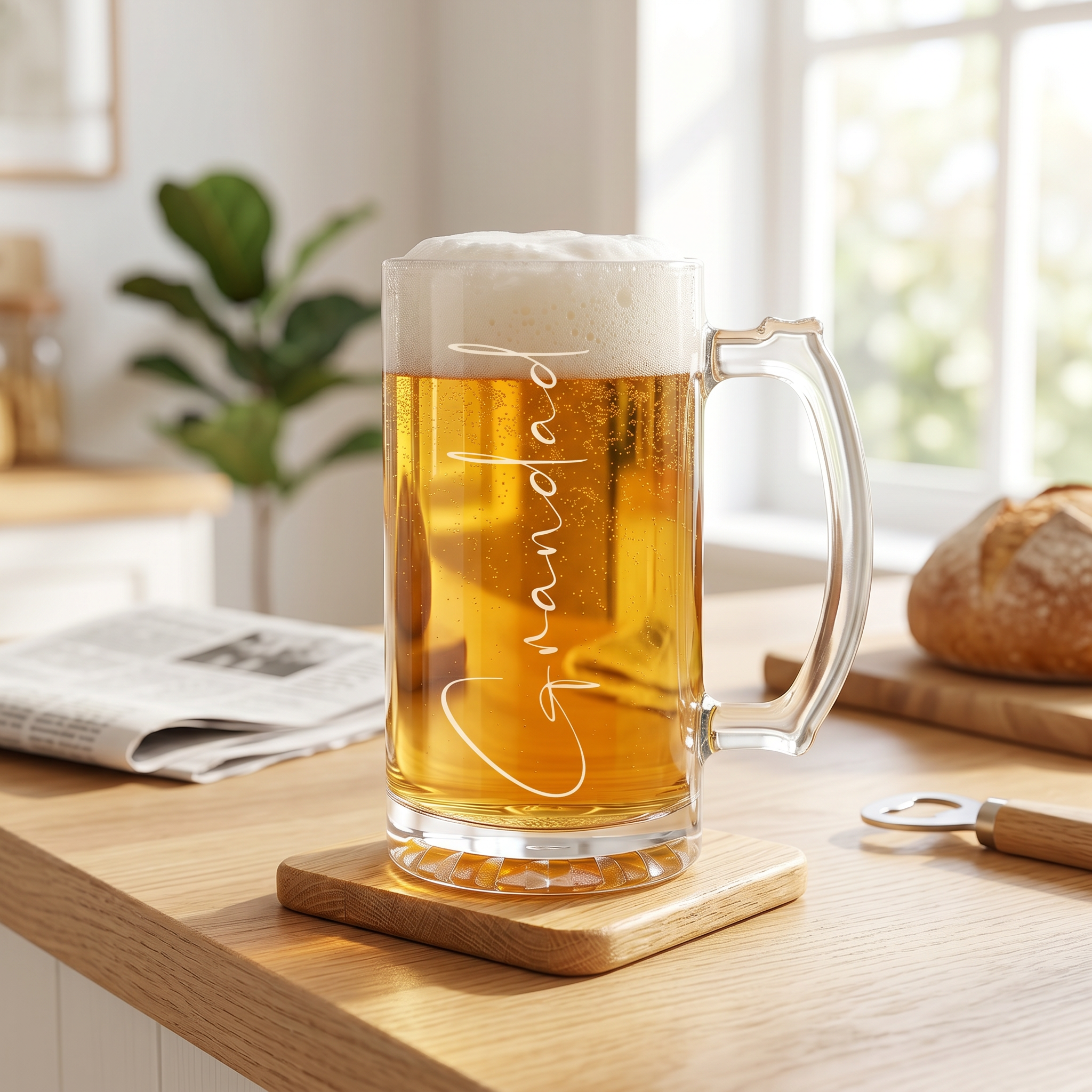 Engraved Grandad Gift Beer Mug Glass With Handle For Father's Day, Birthdays or Christmas personalised beer glasses ukgiftstoreonline
